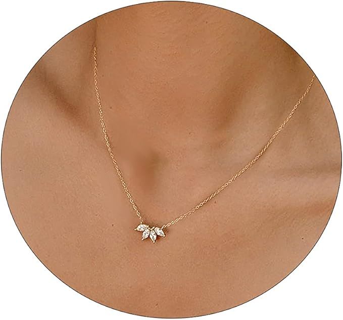 LEXODY Diamond Necklaces for Women Dainty Leaf Necklace 14k Gold Plated Layered CZ Moon Necklace ... | Amazon (US)