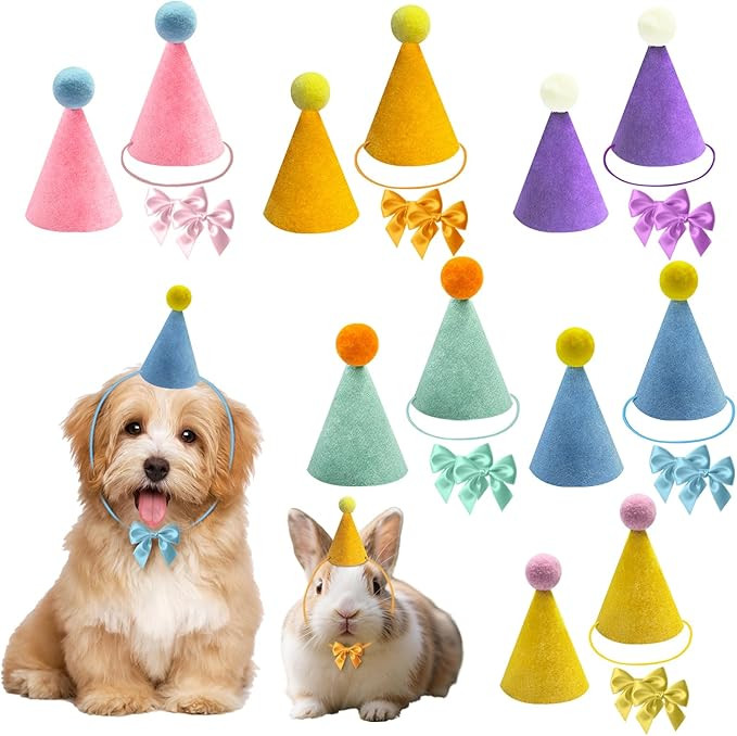 12 Pcs Colorful Mini Party Hats for Stuffed Animals, Birthday Party Felt Cone Hat with Bow Tie fo... | Amazon (US)