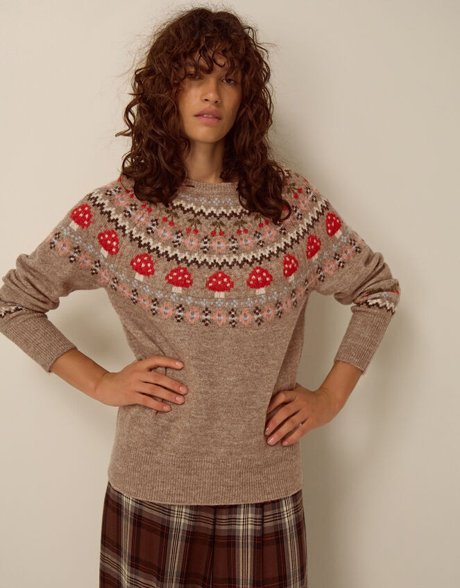 Mia Mushroom Fair Isle Jumper Mink | Monsoon (UK)