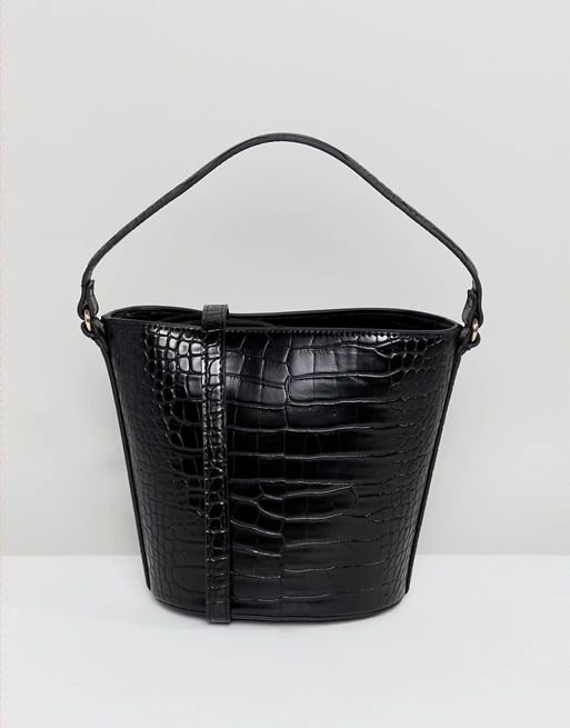 Mango croc print bucket bag in black | ASOS US