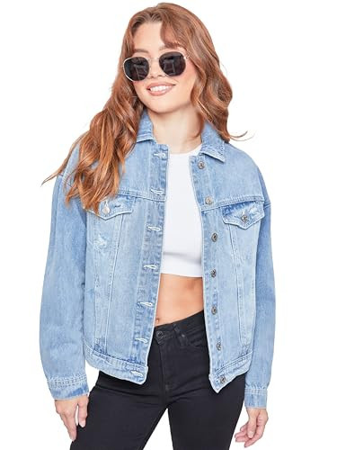 YMI Women's Junior Oversized Boyfriend Denim Jacket, 2851C, L | Amazon (US)