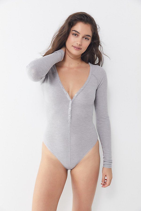Out From Under Hyacinth Long Sleeve Bodysuit - Grey XS at Urban Outfitters | Urban Outfitters (US and RoW)