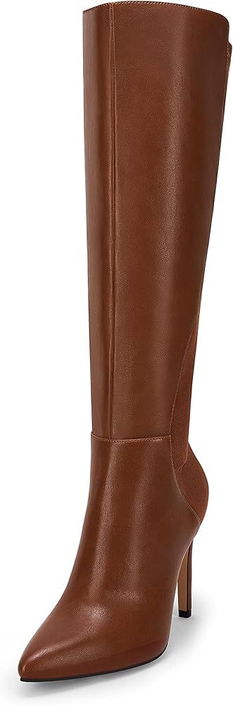 Rilista Womens Knee High Boots Sexy Pointed Toe Stiletto Heel Boot Leather Zipper Dress Shoes | Amazon (US)