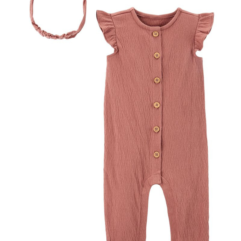 Baby 2-Piece Crinkle Jersey Jumpsuit & Headwrap Set | Carter's