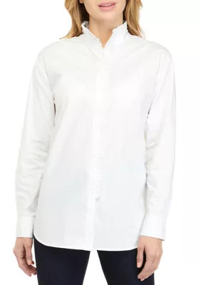 Women's Long Sleeve Poplin Ruffle Top | Belk