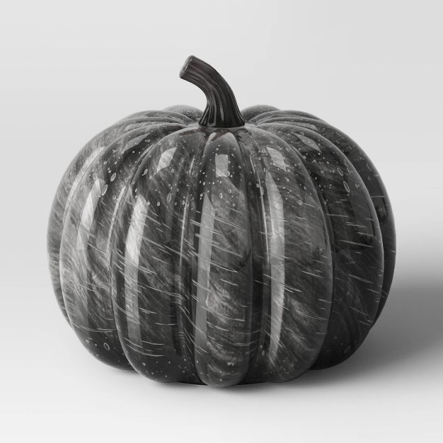 Medium Halloween Marble Glass Pumpkin Black - Threshold&#8482; | Target