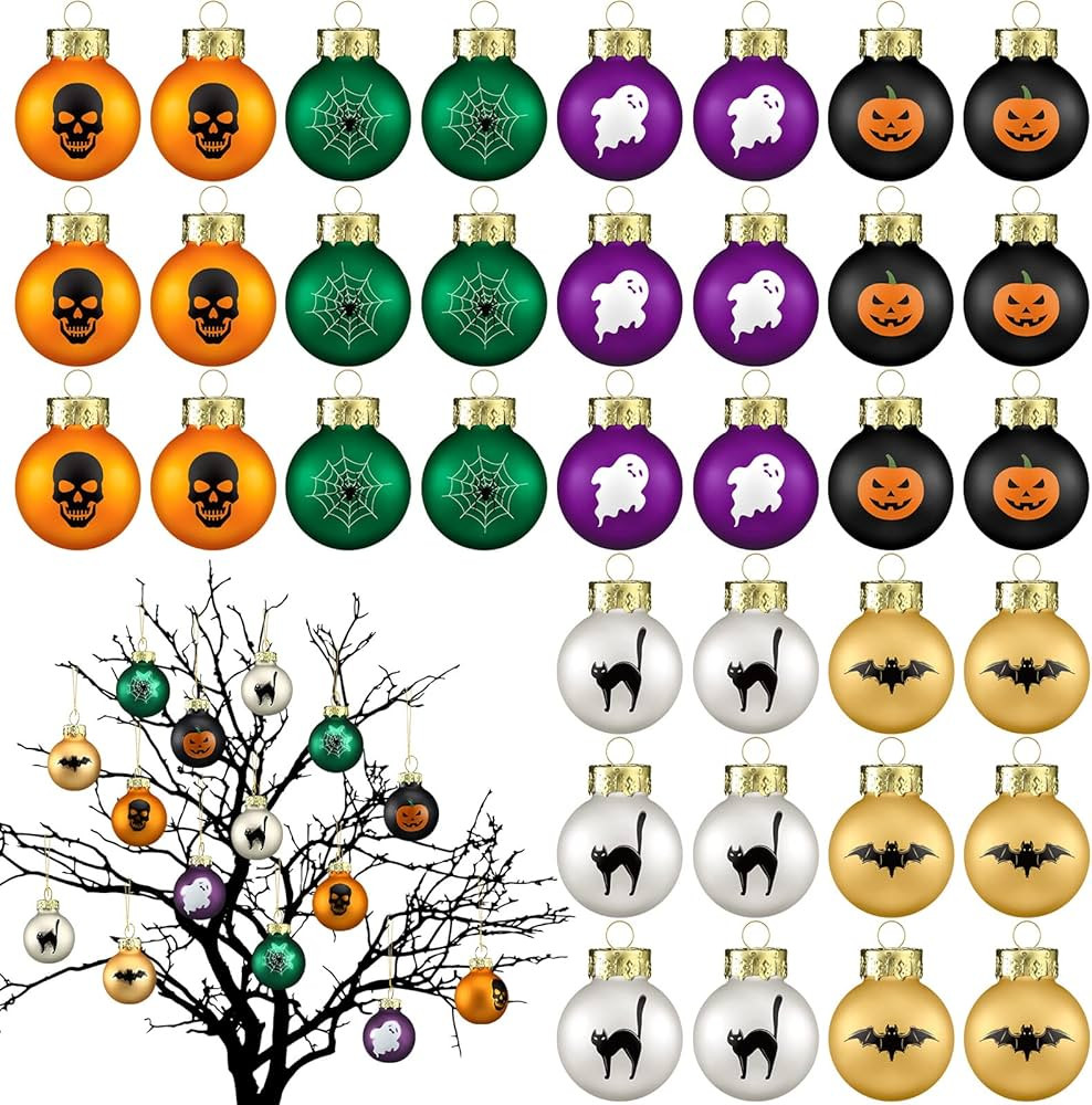 Zhanmai 36 Pcs Mini Tree Christmas Ball Ornaments 1 inch Hanukkah Small Baubles Halloween Mini Or... | Amazon (US)