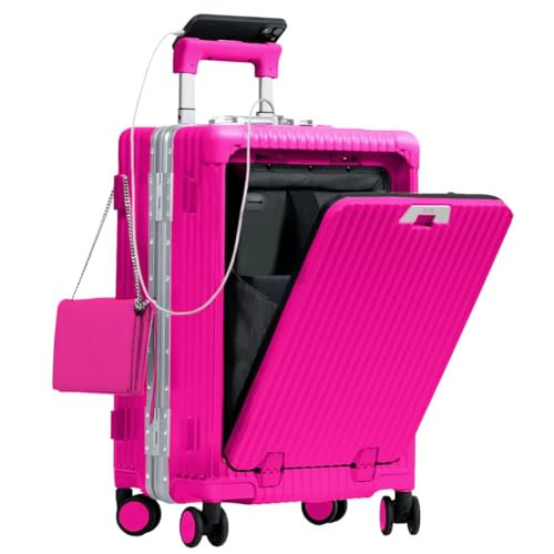 Nobl Travel Carry On Luggage, Noble Zipperless Aluminum Frame PC Hard Shell Suitcase, 20.8"x15"x8.7" Airline Approved, 360° Spinner Wheels, TSA Locks, USB Charging Port, Cup & Phone Holder - Hot Pink | Amazon (US)