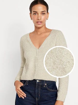 Textured Shine Cropped Cardigan Sweater for Women | Old Navy (US)