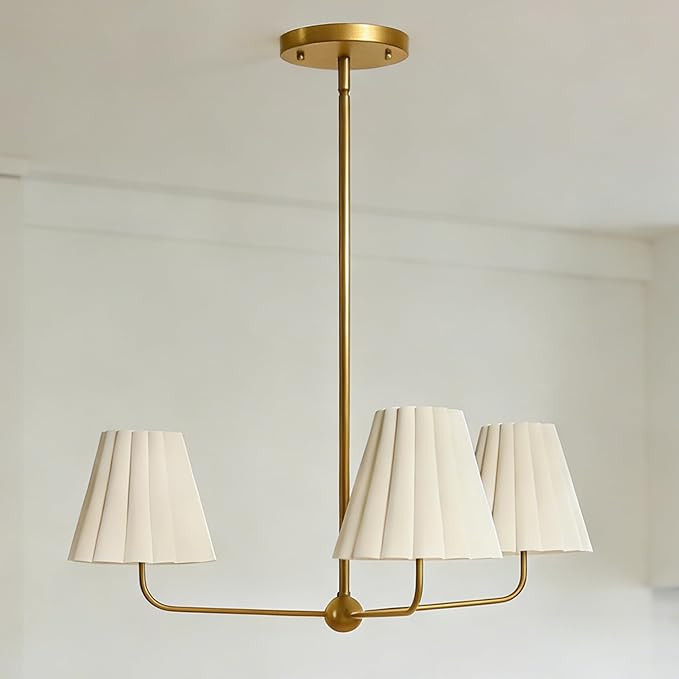 Mid-Century Modern Chandelier - 3-Light Kitchen Island & Dining Room Pendant with Aged Brass Fram... | Amazon (US)