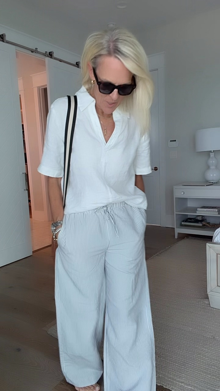 Beach look out to dinner night 
These pants come in three length options 
￼
Top small 
Bottoms small , regular

#LTKTravel #LTKOver40 #LTKdayinmylife