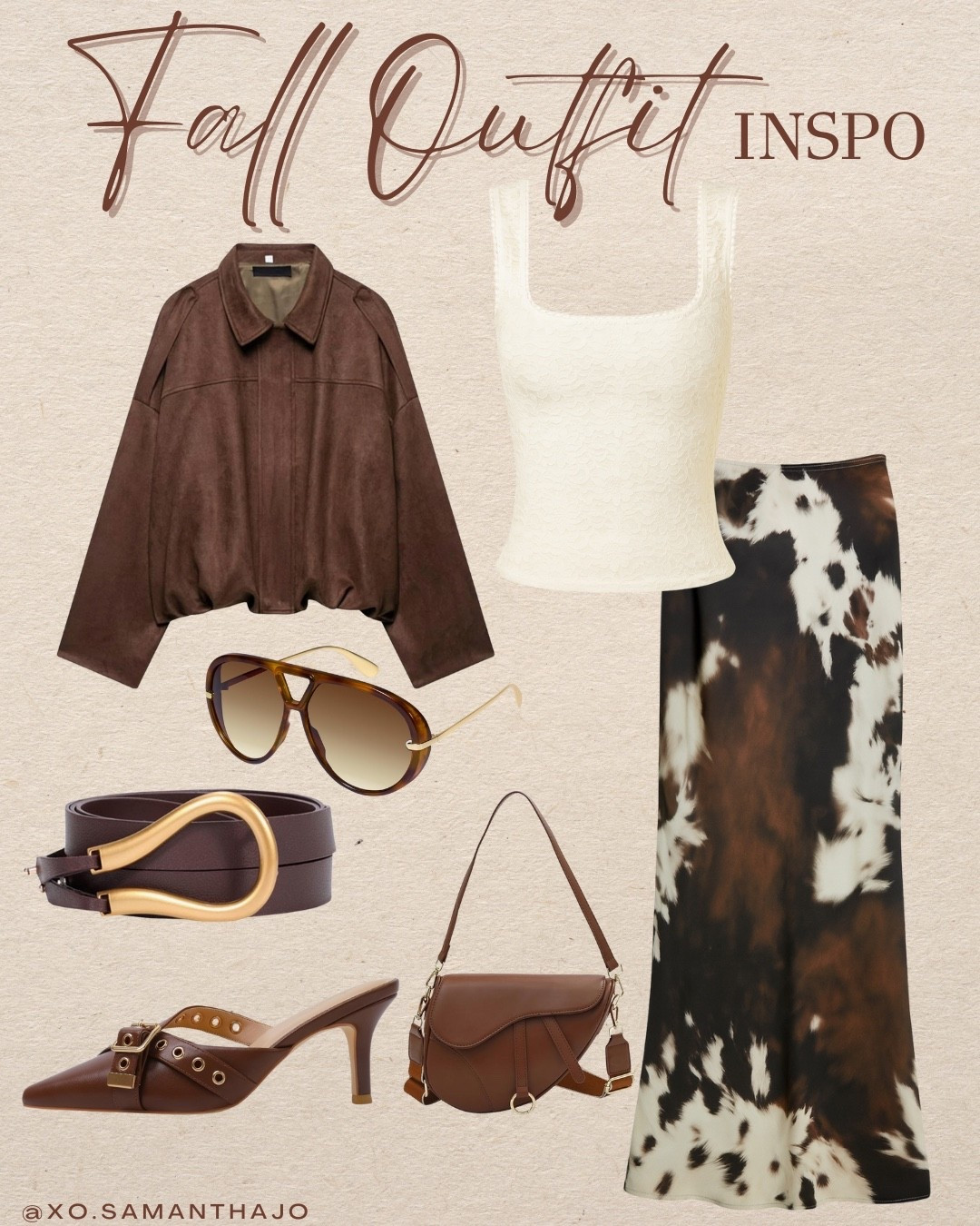 Outfits for Jackson hole wy 
Fall outfit inspo Amazon 
Brown suede jacket Cream lace tank top Cow print skirt Western chic style Fall date night outfit saddle bag 
What I’d  wear to aspen 
Midi skirt outfit satin maxi skirt cow print outfits western outfits country concert outfits 
Brown heeled mules pointed toe heels kitten heels Trending Aviator sunglasses
Designer look for less Brown crossbody bag leather Statement belt Western cow print fashion Elevated fall outfits 

#LTKSeasonal #LTKStyleTip #LTKFindsUnder100