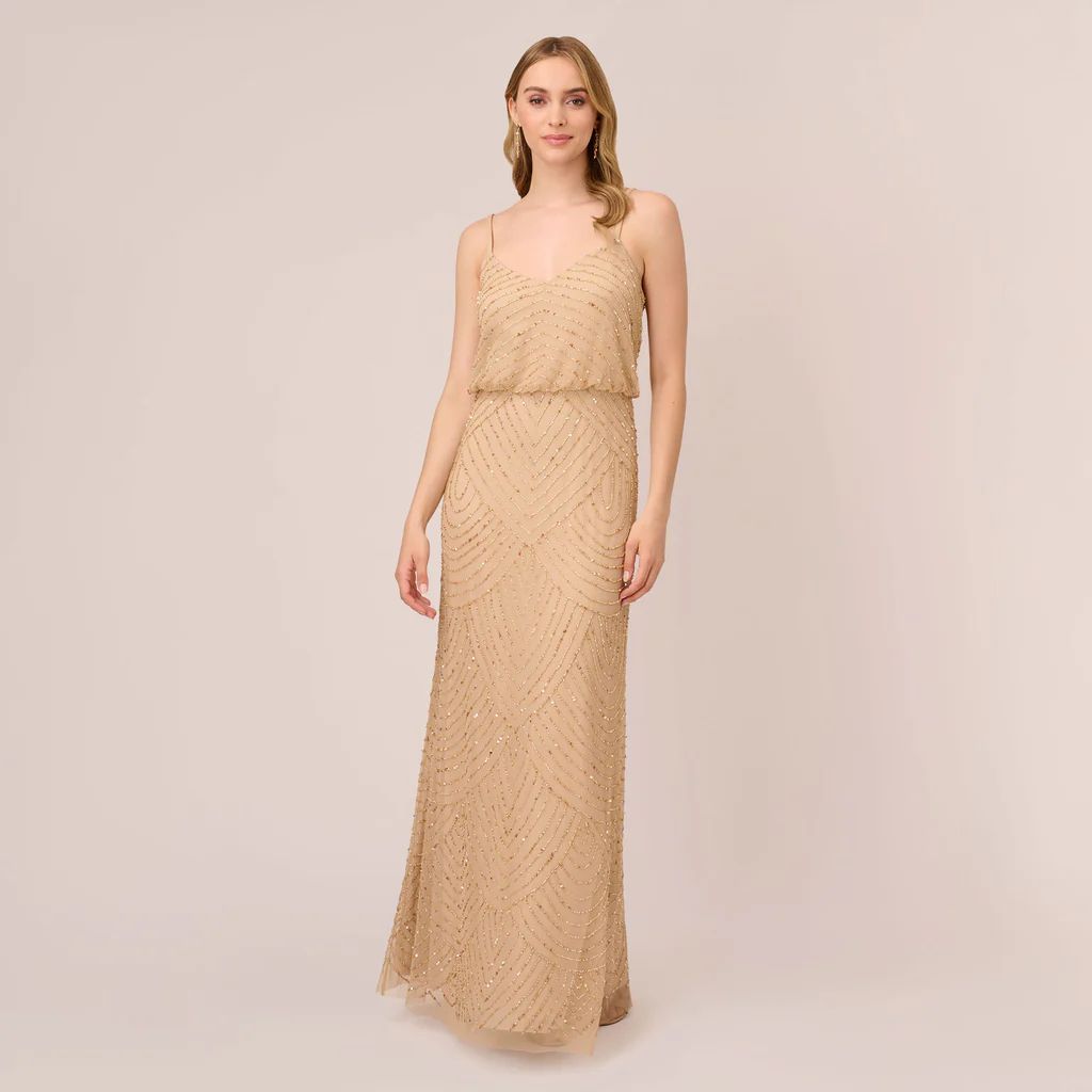 Art Deco Beaded Blouson Gown In Champ Gold | Adrianna Papell