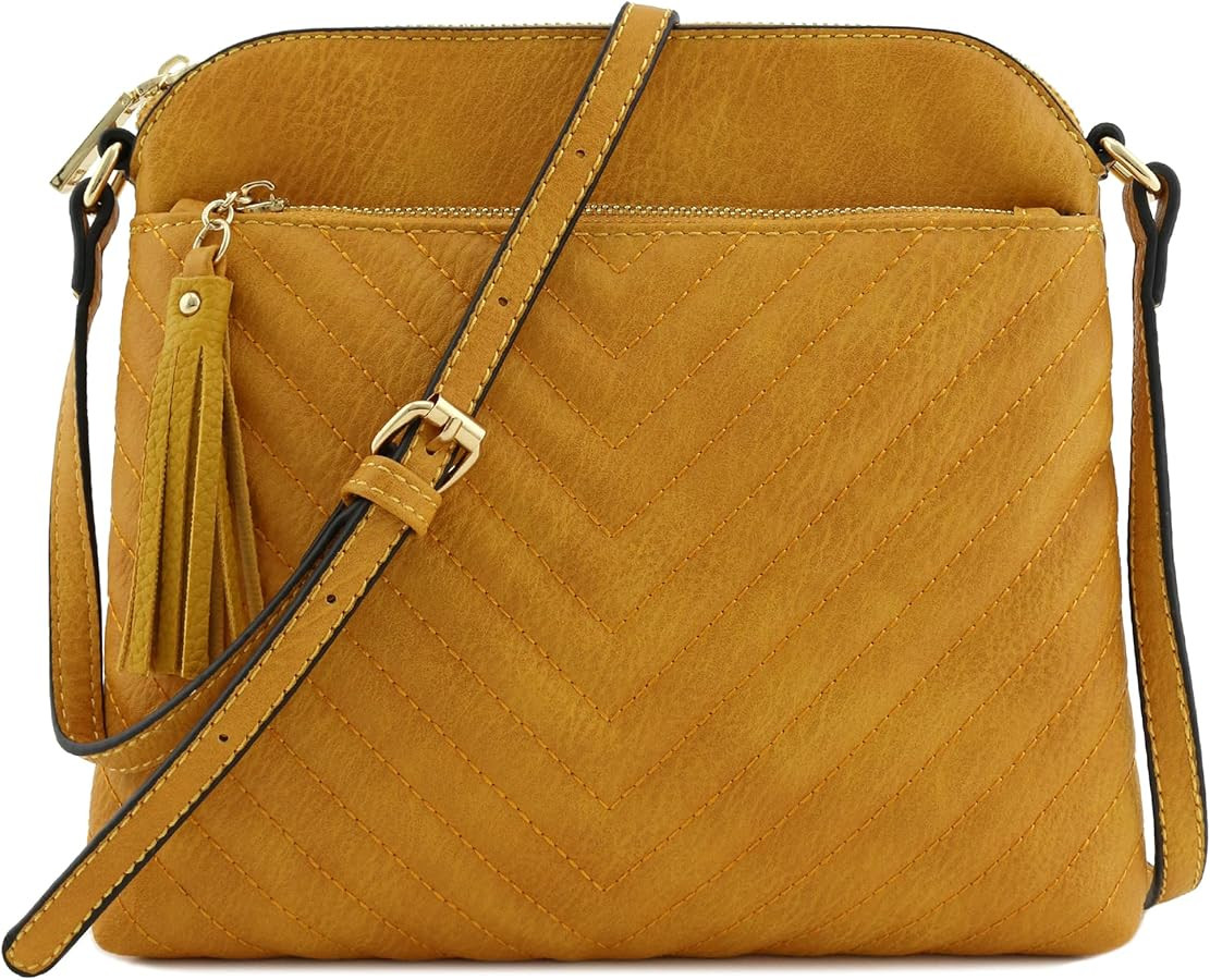 FashionPuzzle Chevron Quilted Medium Crossbody Bag with Tassel Accent | Amazon (US)