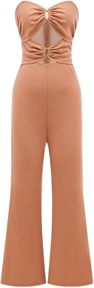 Women's 2024 Summer Sleeveless Long Jumpsuit Women's Summer Solid Color Hollow-Out Strapless Jump... | Amazon (US)