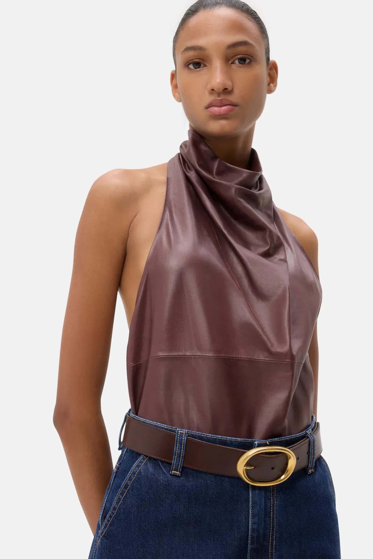 Friday Night Top In Leather Red Red Wine | Blue & Cream