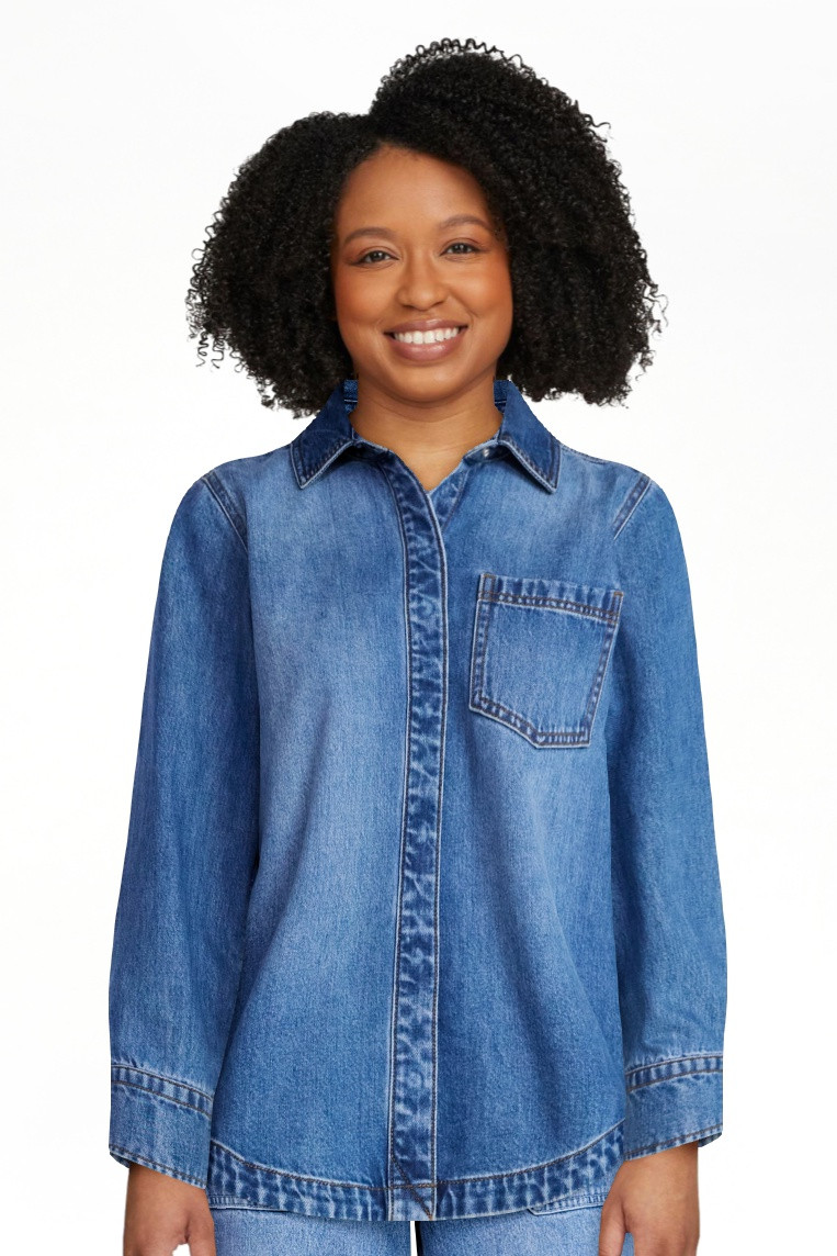 Free Assembly Women's Button Up Denim Shirt with Long Sleeves, Sizes XS-XXL | Walmart (US)