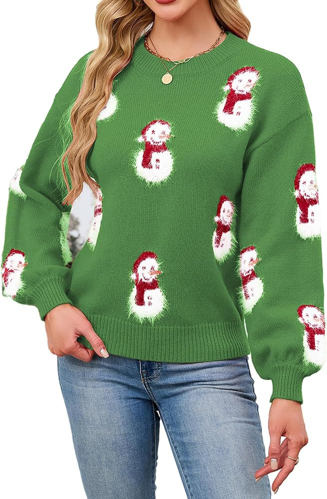 SunnyMelody Women's Cute Christmas Sweater,Santa Hat Snowman Pattern Knit Pullovers,2025 Funny Ho... | Amazon (US)