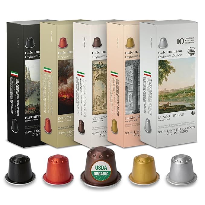 Organic USDA Café Romano Coffee Aluminum Espresso Pods For Nespresso Original Machine 100 Pack I... | Amazon (US)