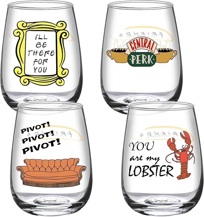Friends tv Show Merchandise-Friends TV Show Wine Gifts for Women-Set of 4 Funny Wine Glasses 17oz... | Amazon (US)