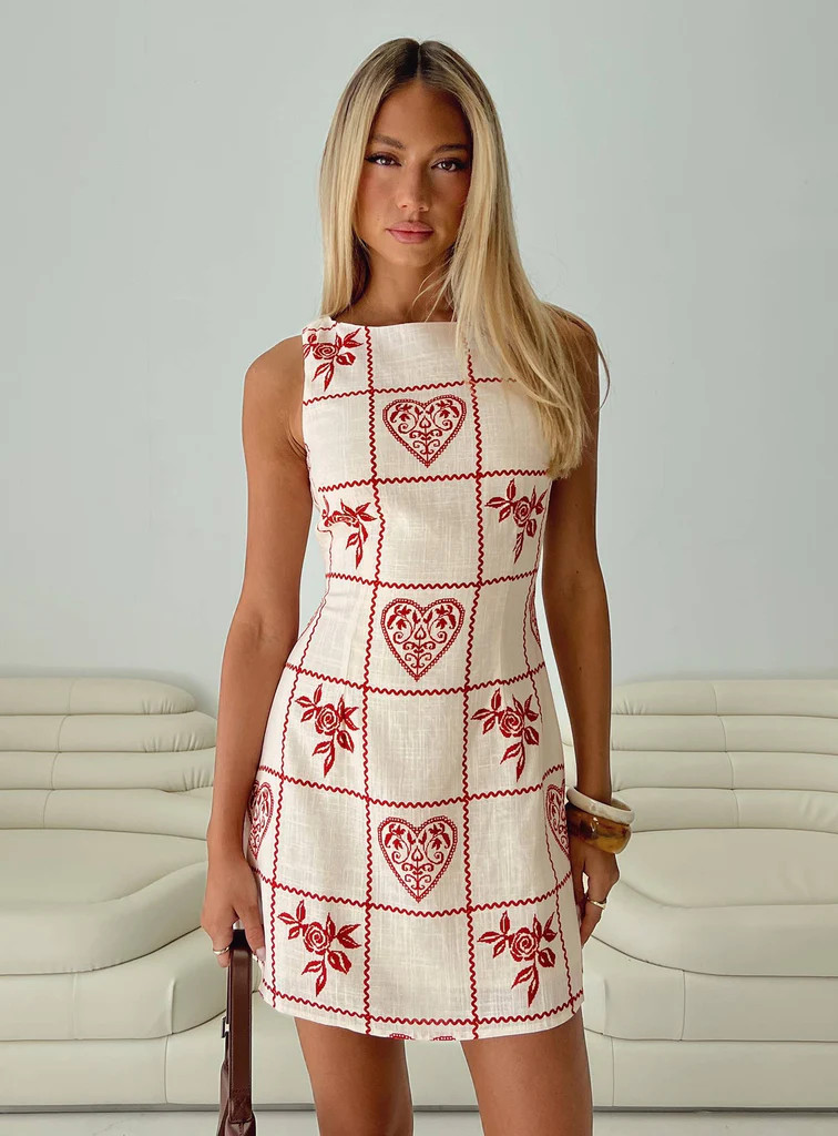 Alfalfa Shift Mini Dress Red Floral Check | Princess Polly US