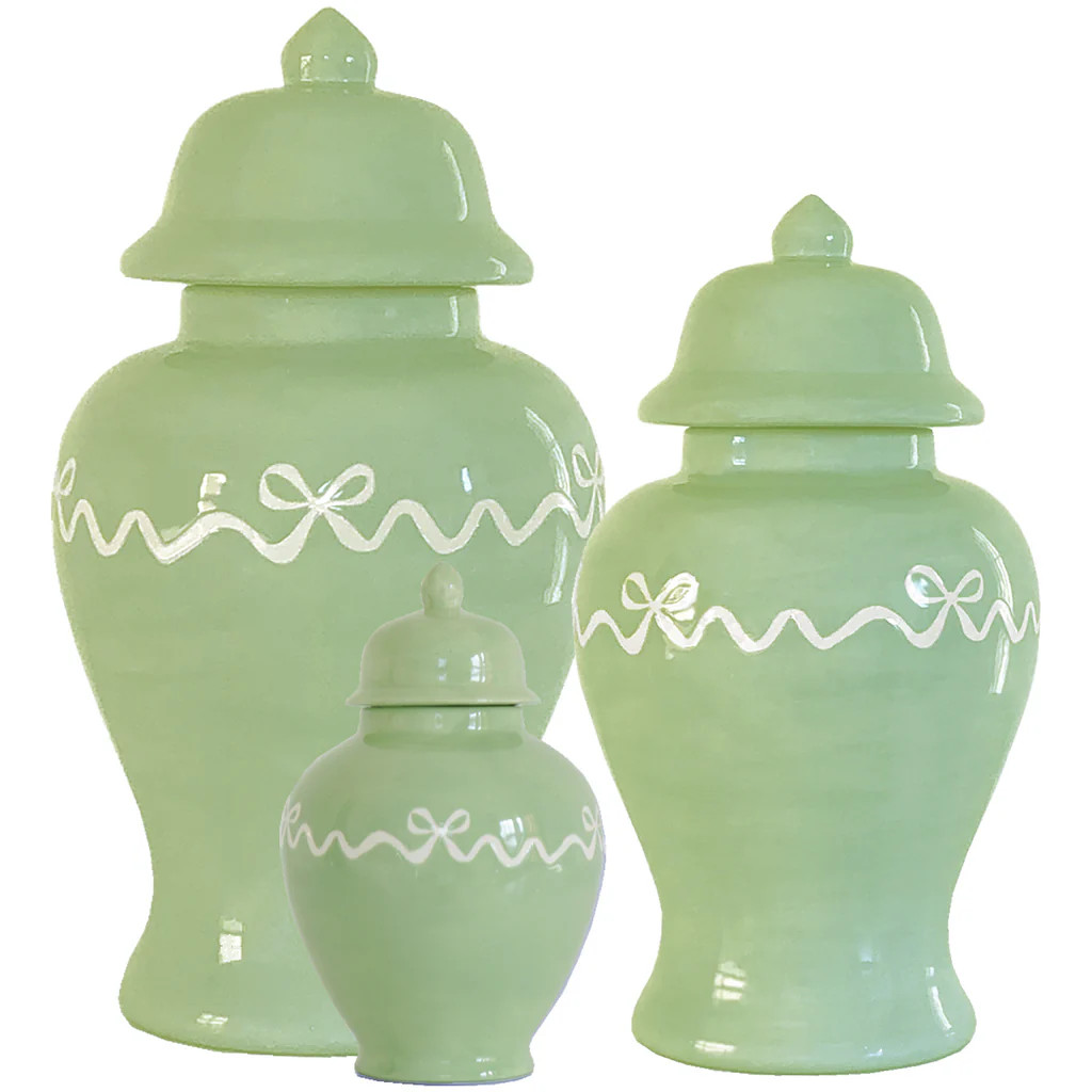 "Ribbons and Bows" Ginger Jars in Cabbage Patch Green for Lo Home x Veronika's Blushing | Lo Home by Lauren Haskell Designs