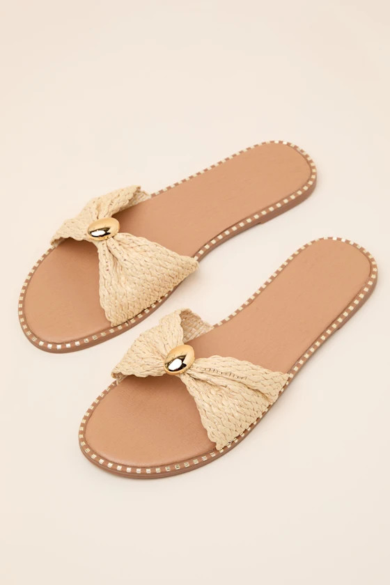 Robby Beige Raffia Slide Sandals | Lulus