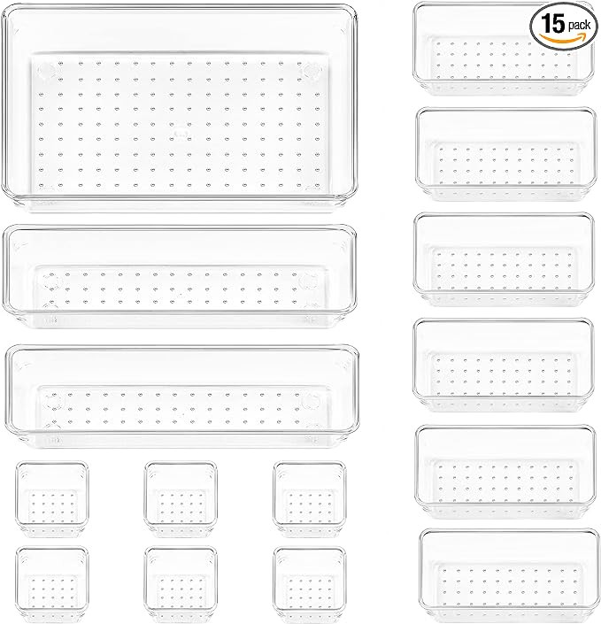 Vtopmart 15 PCS Clear Plastic Drawer Organizers Set, 4-Size Versatile Bathroom and Vanity Organiz... | Amazon (US)