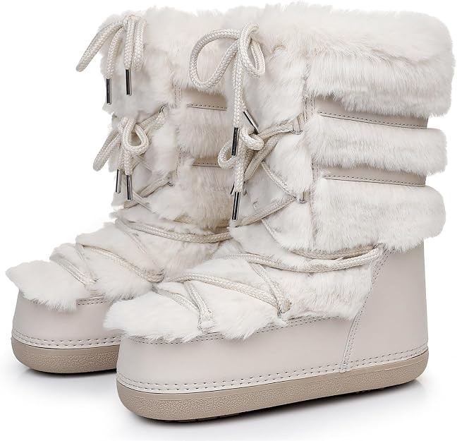 Furry Faux Fur Boots for Women - Fuzzy Boots for Women Winter Snow Boots - Fluffy Black White Pin... | Amazon (US)