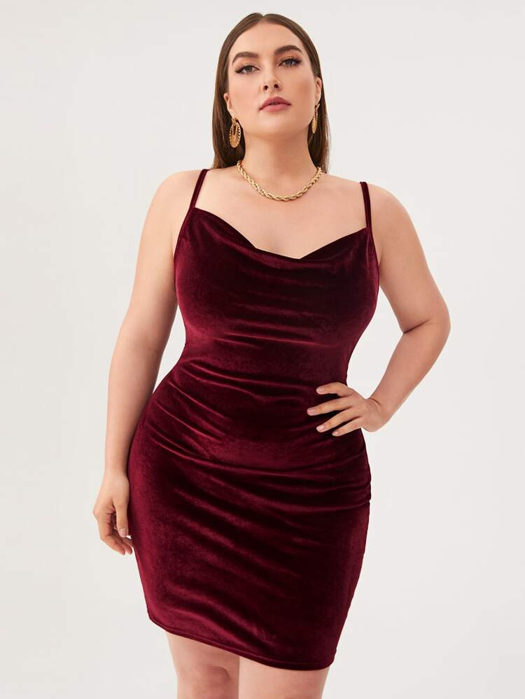 Plus Cowl Neck Velvet Bodycon Dress | SHEIN