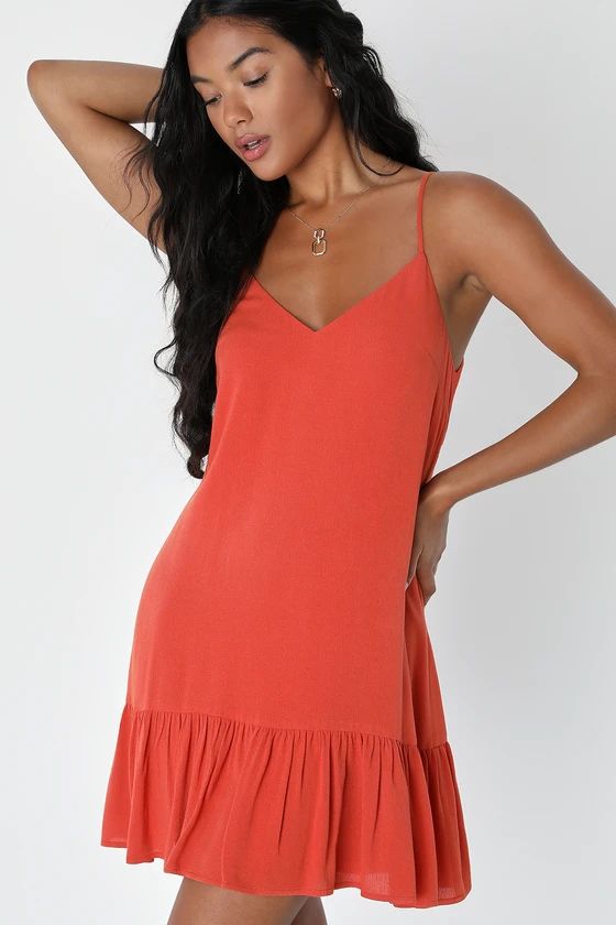 Garden Bloom Rust Orange Ruffled Shift Dress | Lulus (US)