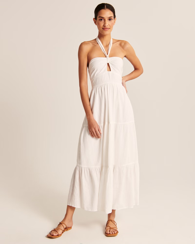 Knotted Halter Maxi Dress | Abercrombie & Fitch (UK)