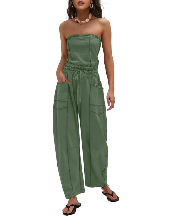 LAMISSCHE Womens Casual Strapless Jumpsuits off the Shoulder Summer Rompers Sleeveless One Piece ... | Amazon (US)