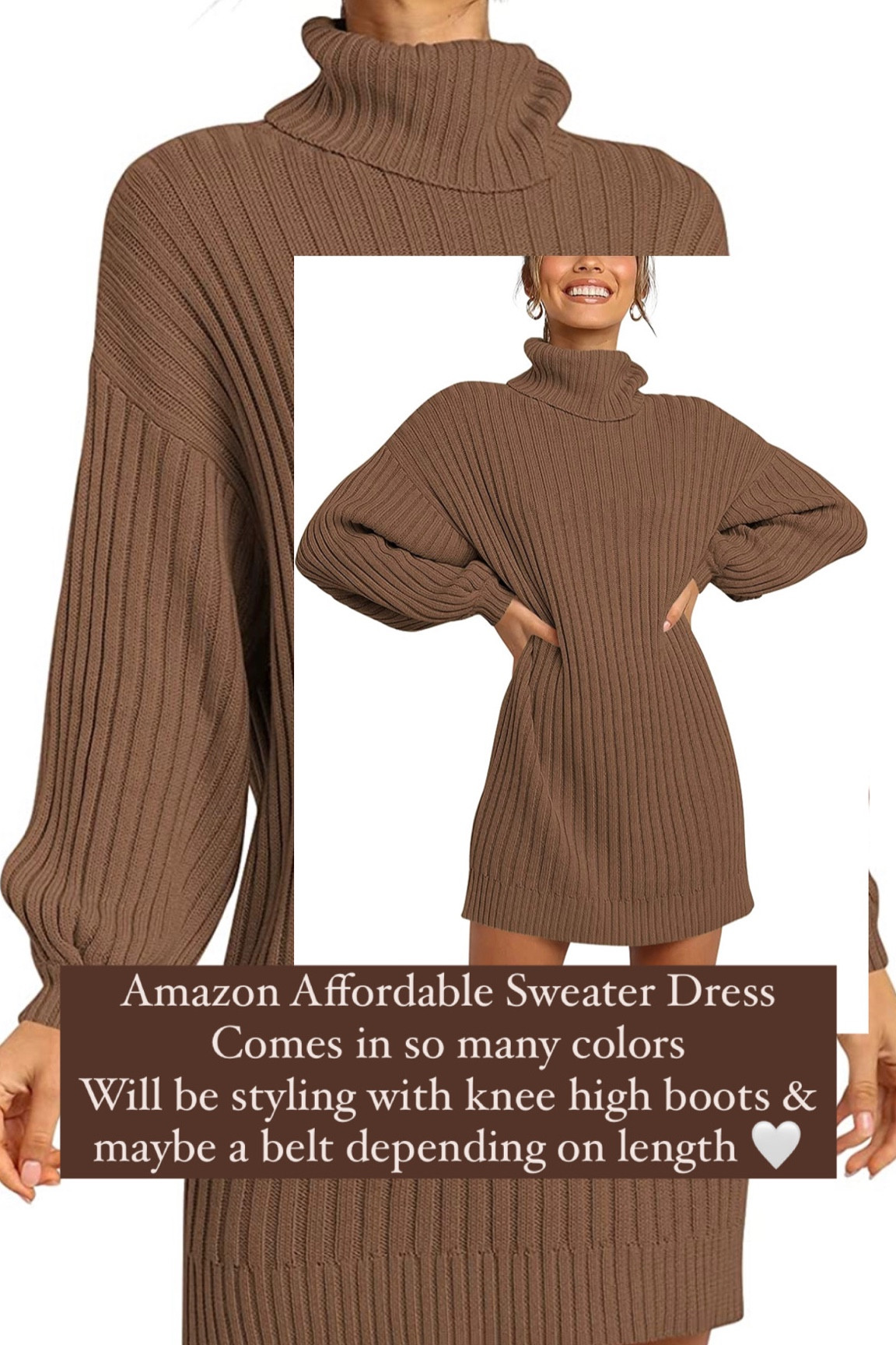 Amazon Affordable Sweater Dress
Oversized fit, ordered my normal size. Comes in so many colors!! Linked cute boot options to pair with

Sweater dress, Fall boot, booties, western boots, platform boots, knee high boots, Amazon finds 

#LTKSeasonal #LTKshoecrush #LTKunder50