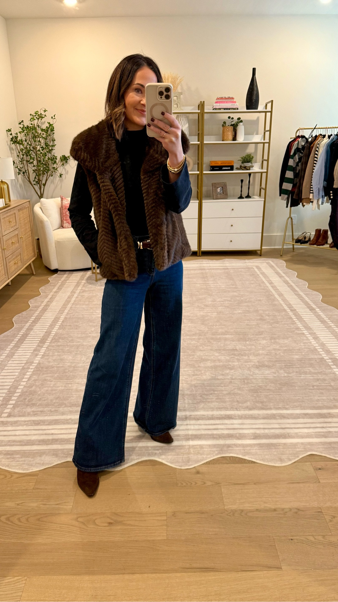 Fall outfit idea- obsessed with this faux fur vest that feels so luxe! Jeans are target and only $28!!! 
Fall jean looks - style over 40 

#LTKStyleTip #LTKOver40 #LTKSeasonal
