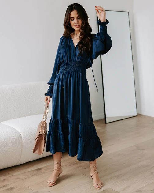 Robbie Satin Midi Dress - Navy | VICI