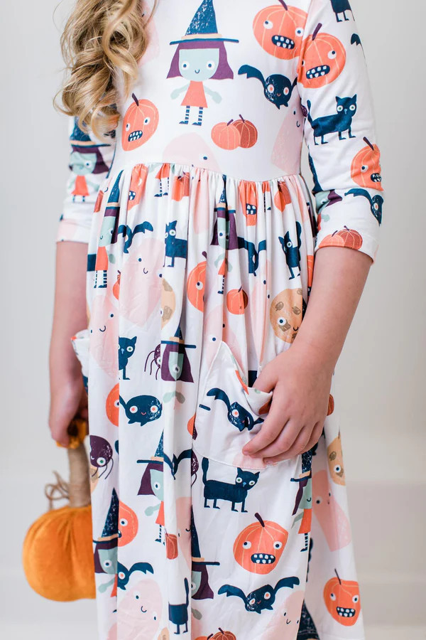 Boo Crew 3/4 Sleeve Pocket Twirl Dress | Mila & Rose
