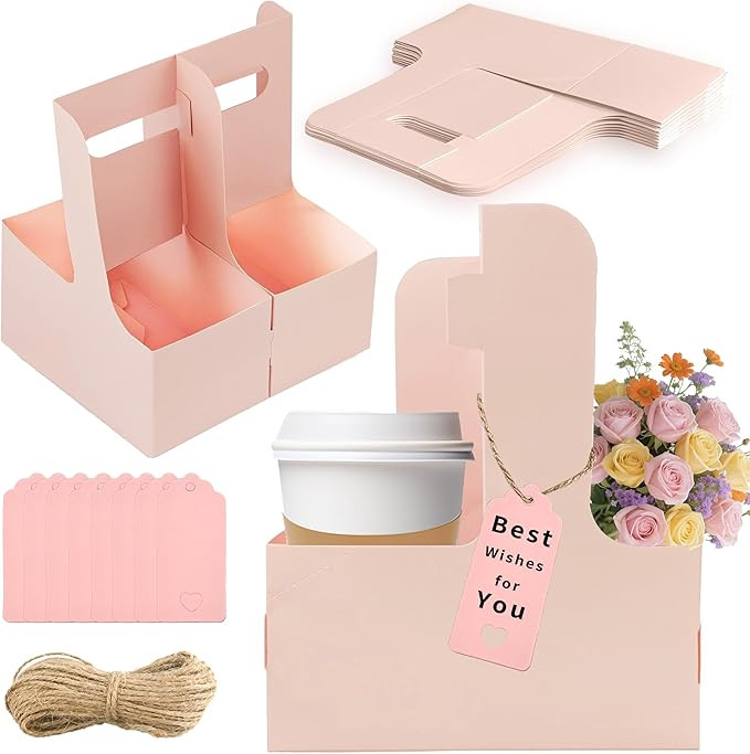 2 Cup Drink Carrier,8 Pack Coffee Cup Holders with Handle,Cardboard Cup Holders for Hot or Cold D... | Amazon (US)