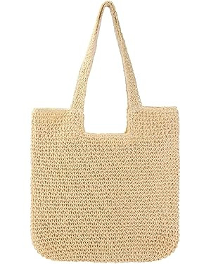 Straw Beach Tote Bag for Women Large Summer Woven Straw Bag Lightweight Foldable Shoulder Handbag... | Amazon (US)
