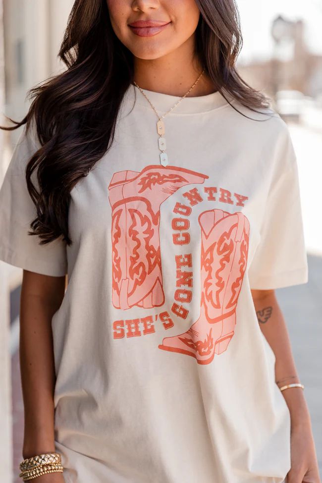 She's Gone Country Ivory Oversized Graphic Tee | Pink Lily