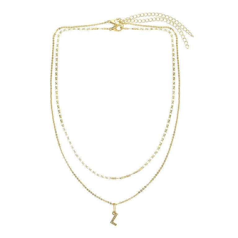 Time and Tru Goldtone Initial Letter Necklace Set for Women, 2 Piece Set | Walmart (US)