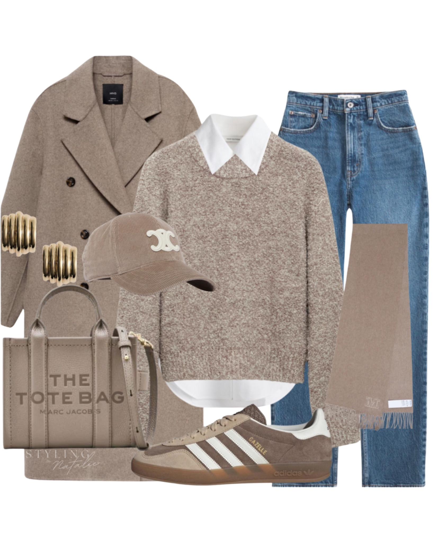 Beige casual winter outfit- oversized wool coat,  Boucle knit jumper, white collared shirt, high jeans, Max Mara knit scarf, Adidas Gazelle trainers, Corduroy Celine baseball cap, gold earrings & Marc Jacobs Tote bag.


🏷️Winter coat, winter outfit, beige outfit, knitwear, sweater, sneakers, autumn outfit, casual everyday wear.

#LTKwinter #LTKuk #LTKstyletip