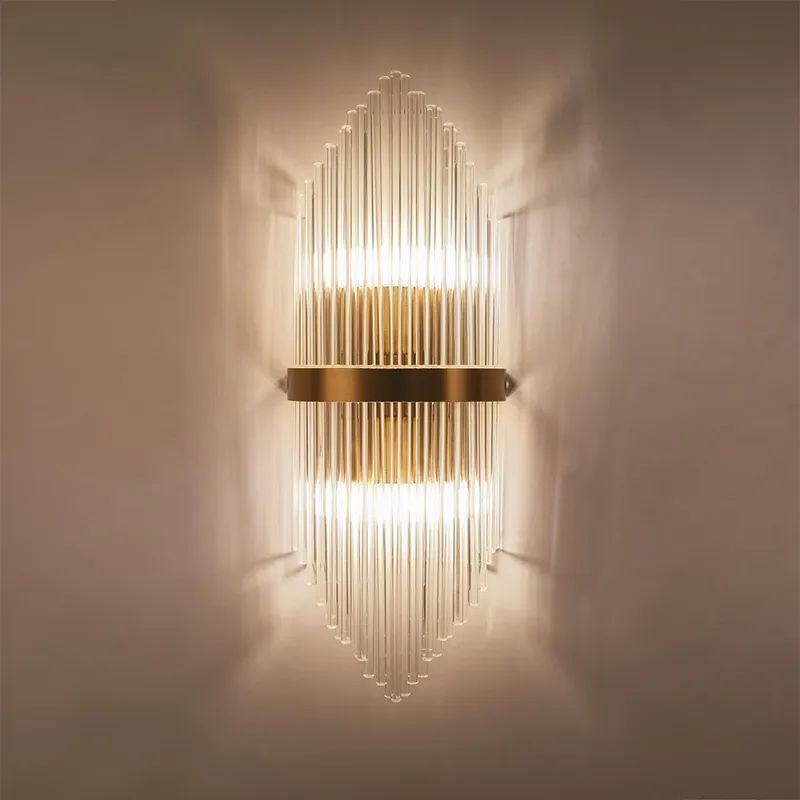 Striaged 2-Light Gold Glass Wall Sconce Metal Vanity Wall Light for Bathroom-Homary | Homary