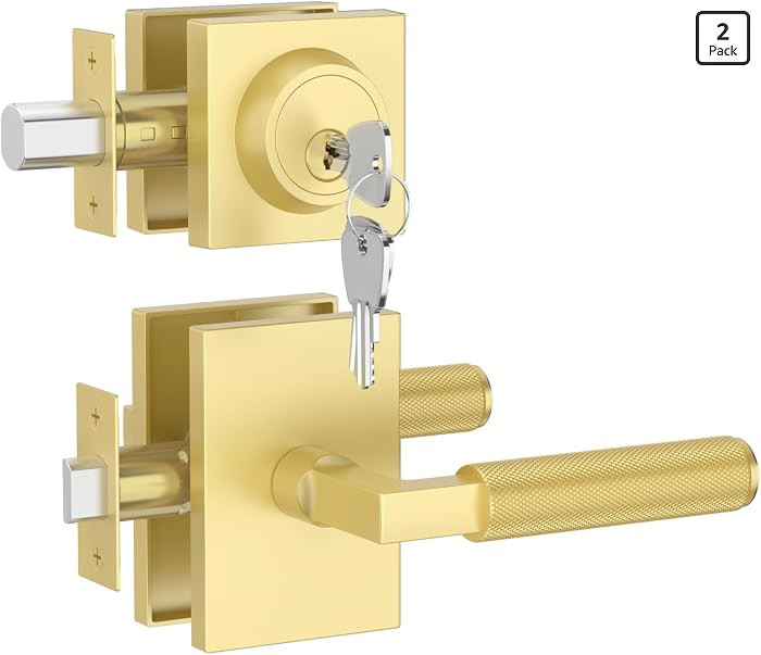 Gold Deadbolt Lock, Round Exterior Keyed Front Entry Door, Exterior Door Security, Door Lock Set ... | Amazon (US)