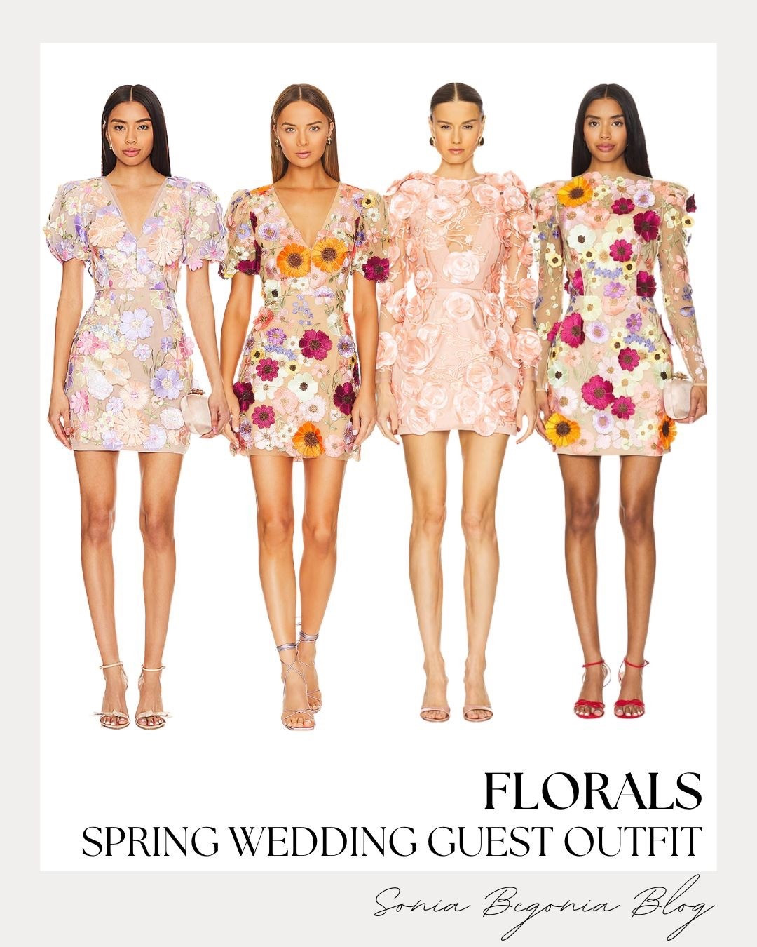 SPRING FLORALS: 3D Textures & Dreamy Guest Looks! 🌸

Elevate your event wardrobe with these breathtaking and whimsical floral mini dresses from Revolve!

I am obsessed with the intricate 3D details and vibrant garden-inspired patterns in this curated collection. Whether you're attending a spring wedding or a garden party, these dresses make the ultimate statement. I love the variety of silhouettes—from soft puff sleeves and plunging necklines to sleek long-sleeve mesh styles. Each piece features stunning appliqués, like the pastel-toned petals on the lavender and cream minis or the bold, sunny sunflowers that pop against a neutral base. I balanced the floral intensity with delicate strappy heels and minimalist clutches to keep the focus on these wearable works of art. These looks are the perfect way to embrace a polished, ultra-feminine glam for your next special occasion!

#OOTD
#RevolveMe
#Revolve
#SpringWeddingGuest
#FloralDress
#3DFlorals
#WeddingGuestStyle
#SpringFashion
#MiniDress
#GardenPartyOutfit
#FeminineAesthetic
#RomanticStyle
#EverydayChic
#LTKStyle
#StylingInspo

#LTKootd #LTKWedding #LTKSeasonal