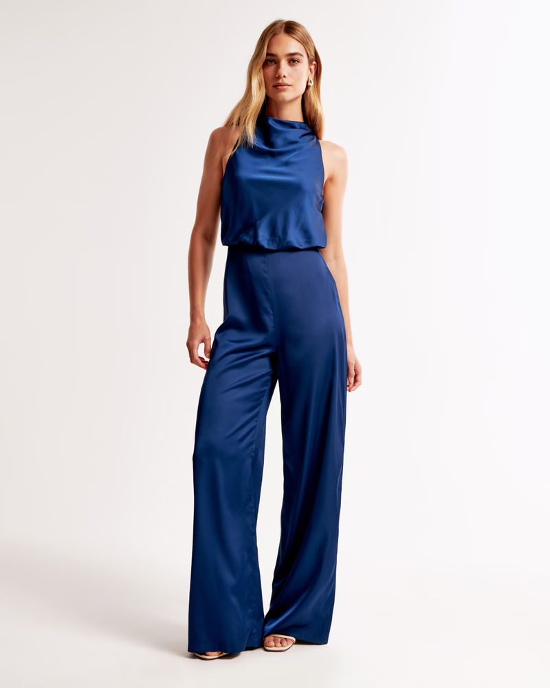 High-Neck Draped Jumpsuit | Summer Wedding Guest Dress Fall | Abercrombie & Fitch (US)