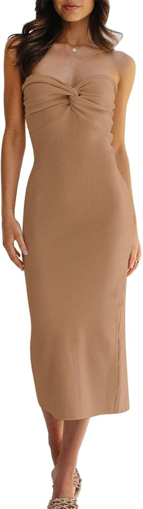LILLUSORY Knitted Dresses Twisted Front Bodycon Dress with Back Slit | Amazon (US)