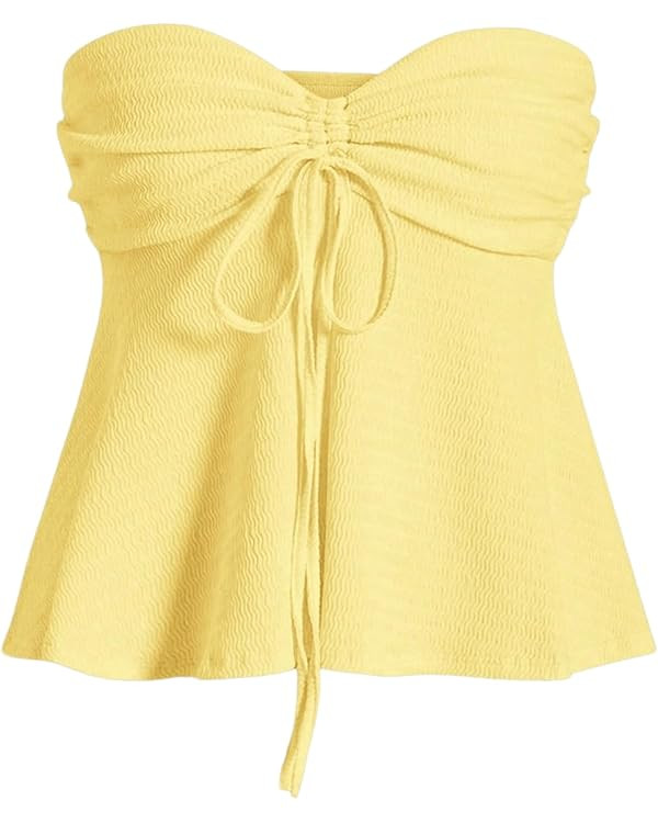 Milumia Women Tie Front Ruched Tube Top Strapless Flared Hem Peplum Bandeau Tops | Amazon (US)