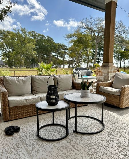 BHG outdoor couch and coffee table set! The he color of the cushions hides dirt so well. Had this for over a year and it looks great. It’s comfy and big too. 

#LTKhome #LTKSeasonal #LTKFind