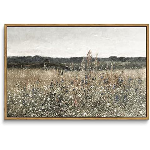 KBKBART Gold Framed Canvas Print Wall Art, Vintage Wall art Wildflower Field Vintage Print, Neutr... | Amazon (US)